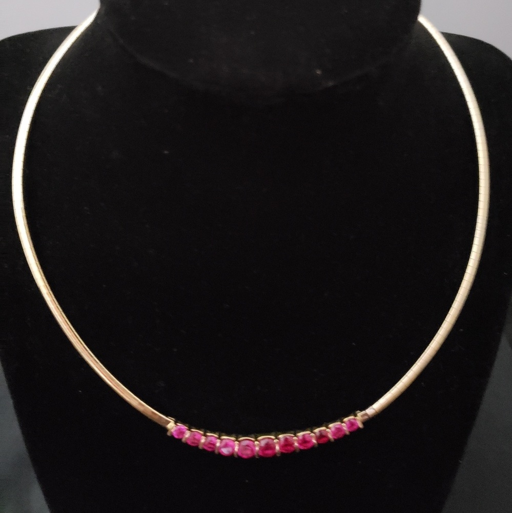 Gold vermeil Omega necklace with rubies.